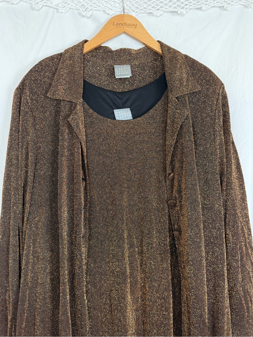 Rabbit Rabbit Rabbit Designs - Metallic Brown Long Dress & Duster Set - Size 24W - Picture 3 of 15